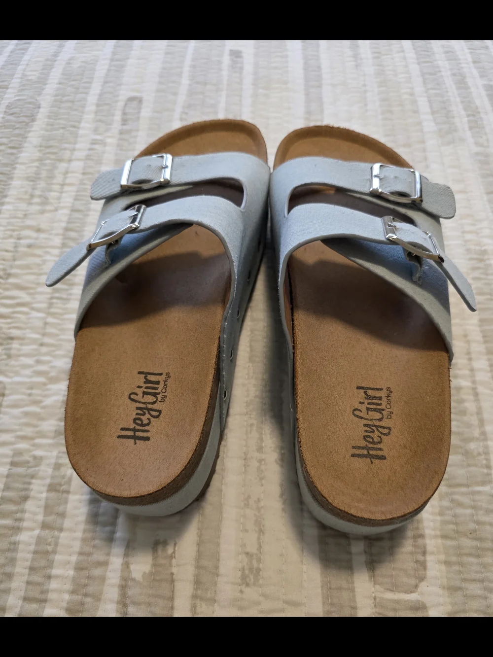 Corkys Light Blue Double-Buckle Platform Slides